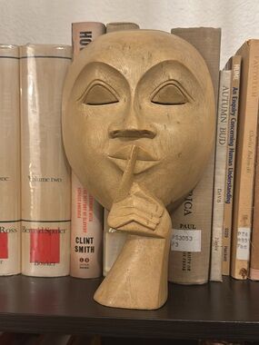 Handcrafted Shushing Face Sculpture - Gold Accent Home Art